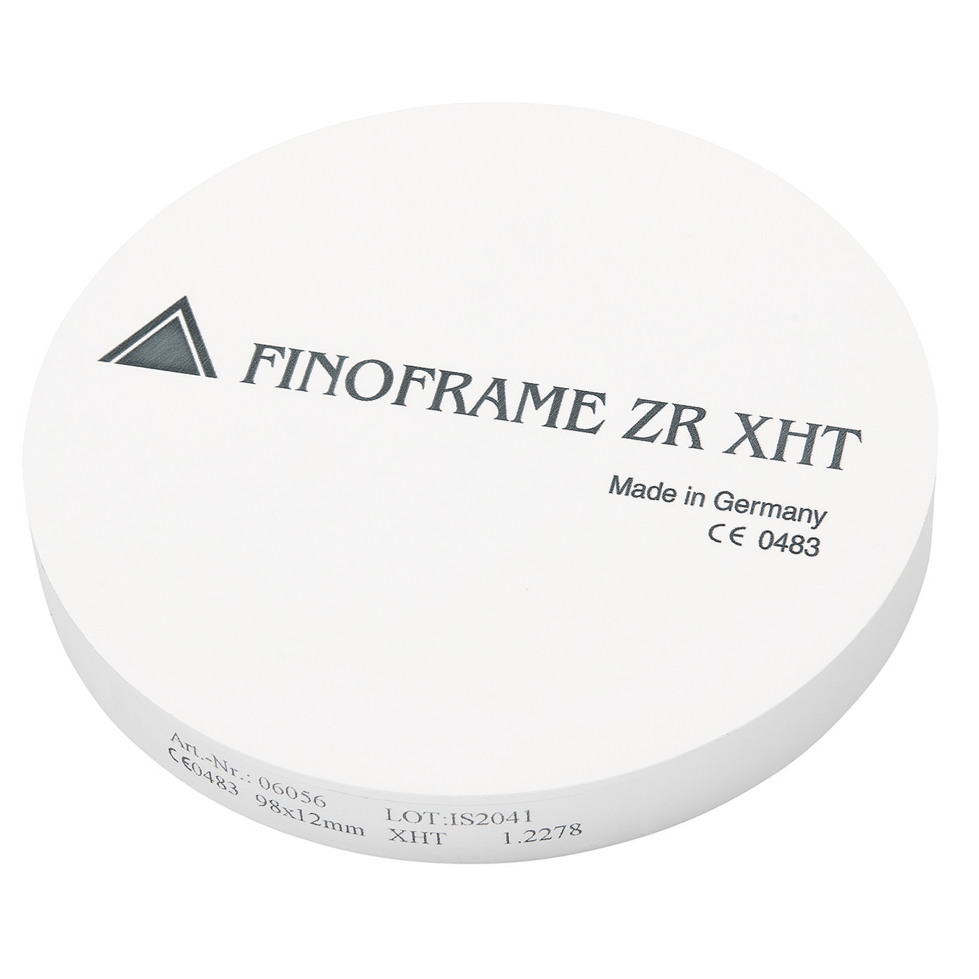 FINOFRAME ZR XHT CAD/CAM Blank without Step, ø 98x12mm,White