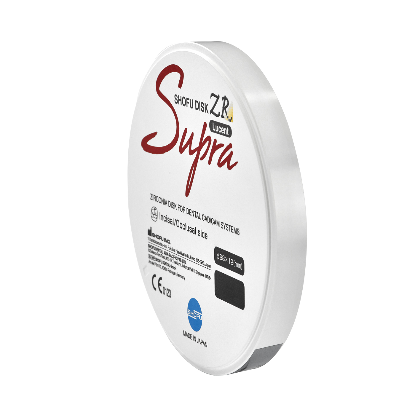 Shofu Disk ZR Lucent Supra CAD/CAM-Rohling, ø 98 x 12 mm, B3