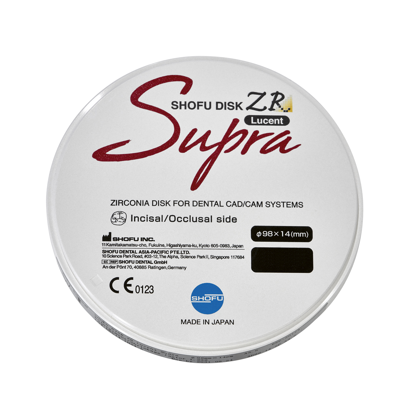 Shofu Disk ZR Lucent Supra disk CAD/CAM-Rohling, ø 98 x 14 mm, C2