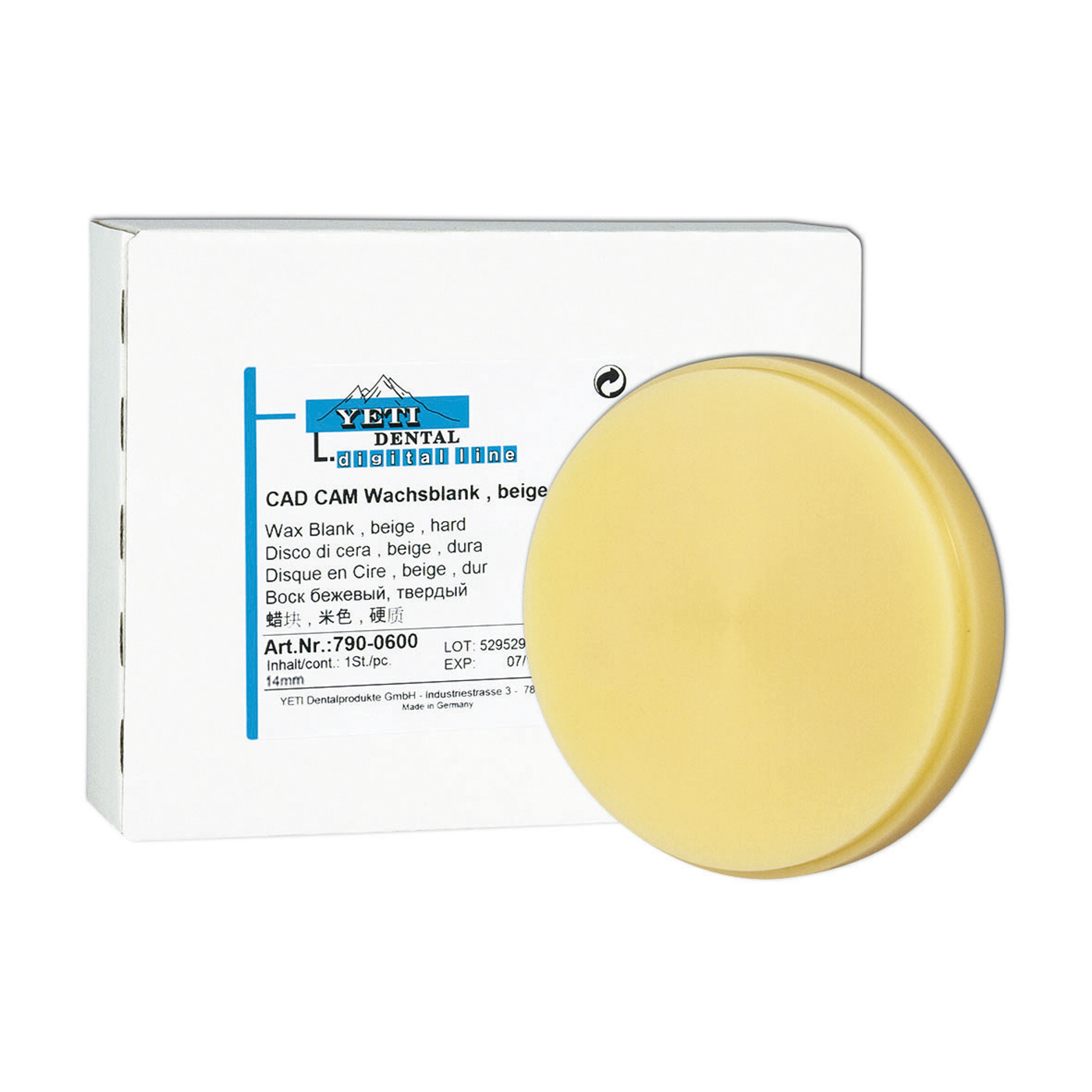 Yeti CAD/CAM Blank, 14 mm, Hard, Beige